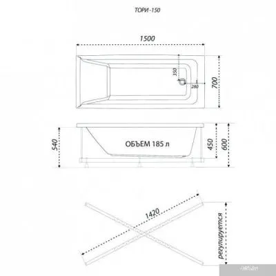 Ванна 1AcReal Тори 150х70 (с каркасом)