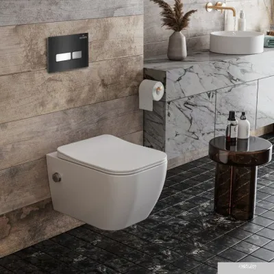 Roxen Cube Bidet One Rimless 6 в 1 StounFix Slim 649838 (чёрное стекло)