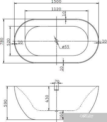 Ванна BelBagno BB27 150x78