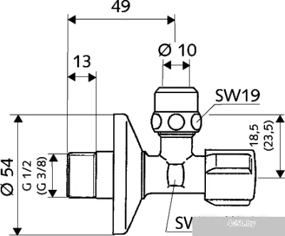 Schell Вентиль горизонт. для писсуара 1/2x3/8 04 907 06 99 с цангой