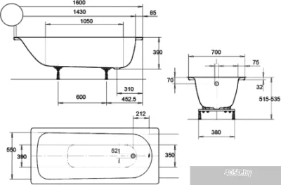 Ванна Kaldewei Eurowa 160x70 (с ножками)