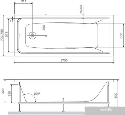 Ванна AM.PM Gem W90A-170-075W-A (с каркасом)