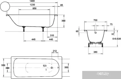 Ванна Kaldewei Eurowa 140x70 (с ножками)