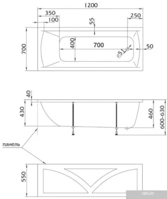 Ванна 1Марка Modern 120x70 (с ножками)