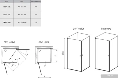 Ravak CRV1 90 (серебристый/прозрачное)