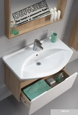 Belux Тумба под умывальник Чезаро НП 80-01 (182 белый матовый/акация лэйкленд светлая, принт котики)