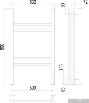 Полотенцесушитель TERMINUS Аврора П8 500x800 КС 9003 электро