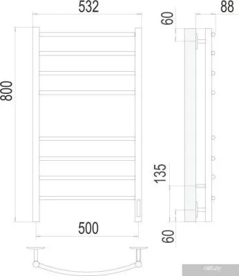 Полотенцесушитель TERMINUS Классик П8 500x800 КС 9005 бп электро
