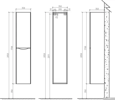 BelBagno Шкаф-пенал Ancona-N-1700-2A-SC-WO-R (правый, rovere moro)
