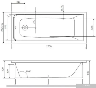 Ванна AM.PM Gem W90A-170-070W-A (с каркасом и экраном)