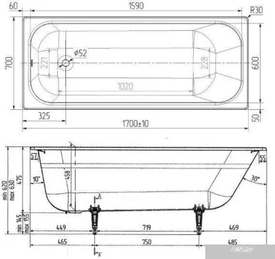 Wotte Старт УР 170x70 БП-00000004 (без ножек и ручек)