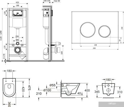 Унитаз Lavinia Boho Biore Compacto Rimless 7 в 1 87040096 (черное стекло)