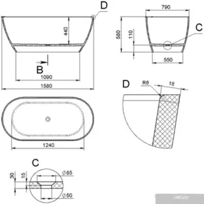 Holbi Venus New 158x79 (белый матовый)