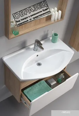 Belux Тумба под умывальник Чезаро НП 65-01 (182 белый матовый/акация лэйкленд светлая, принт собачки