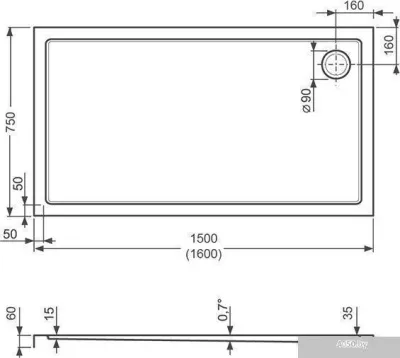 Душевой поддон Roltechnik Flat Kvadro Rectangle 160x75 [8000244]