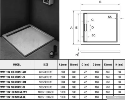 Душевой поддон WeltWasser TRS 100 Stone-WT 100x100