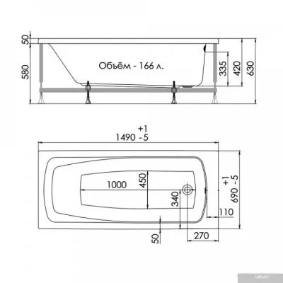 Ванна 1AcReal London 150x70 (с каркасом)
