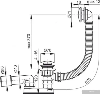 Сифон для ванны click/clack металл, Alcaplast