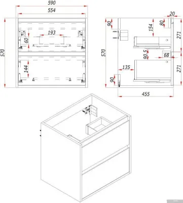 ЗОВ Тумба под умывальник Парма 60 P60LA0MAMC1B (аттик)