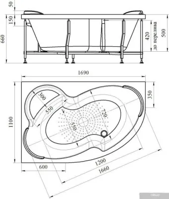 Экран под ванну Vannesa Ирма 169х110 L 2-21-0-1-0-217 (с полотенцедержателем)