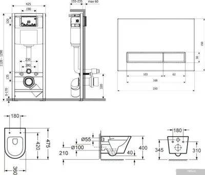 Унитаз Lavinia Boho Relfix Biore Compacto Rimless 7 в 1 75110156 (фиолетовый стекло)