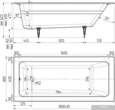 Ванна Универсал Оптима 180x80 (1 сорт, с ножками)
