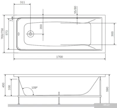 Ванна AM.PM Gem W90A-170-070W-A (с каркасом)