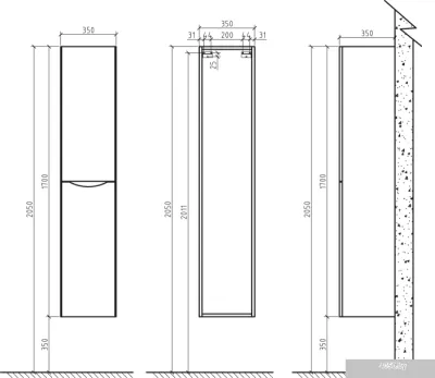 BelBagno Шкаф-пенал Ancona-N-1700-2A-SC-WO-L (левый, rovere moro)