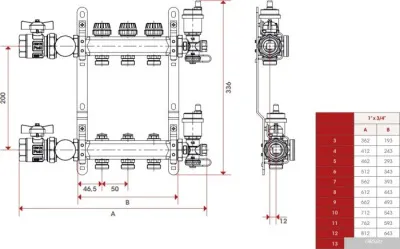 ITAP Коллектор с запорными клапанами 912C 1x3/4 (6 конт.)