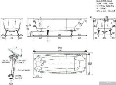 Ванна Универсал ВЧ-1700 Грация 170x70 (1 сорт, с ножками)