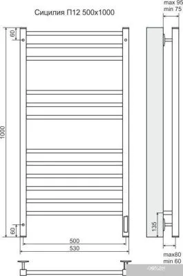Полотенцесушитель TERMINUS Сицилия П12 электро с диммером (500x1000)