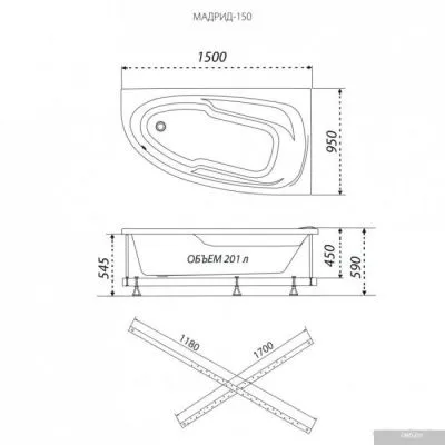 Ванна 1AcReal Мадрид 150х95 L (с каркасом и экраном)