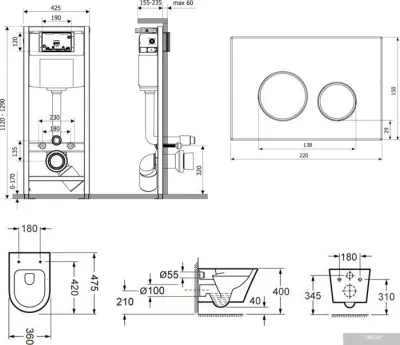 Унитаз Lavinia Boho Relfix Biore Compacto Rimless 6 в 1 75110151 (black иск. камень)