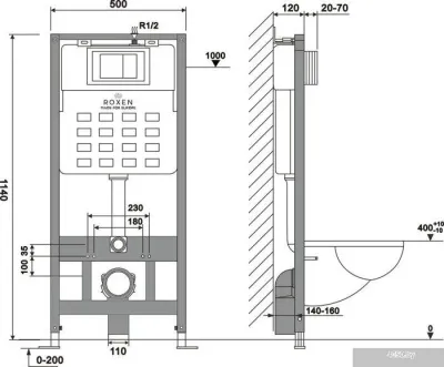 Roxen Cube в комплекте с инсталляцией StounFix Slim 6 в 1 571468 (кнопка: белый глянец)