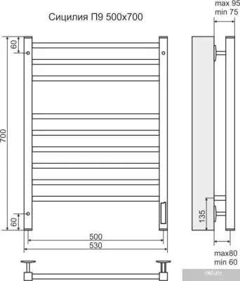 Полотенцесушитель TERMINUS Сицилия П9 электро с диммером (500x700)