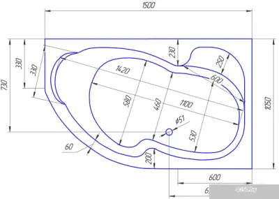 Ванна 1Марка Aura 150x105 (правая)