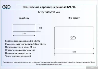 Умывальник Gid N9396 (белый)