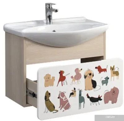 Belux Тумба под умывальник Чезаро НП 65-01 (182 белый матовый/акация лэйкленд светлая, принт собачки