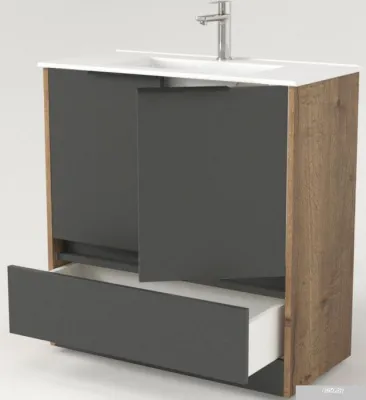 Дабер Тумба под умывальник 017 Тобага/Эридан 80 Т17.8Т.0.22Ч (дуб галифакс/серый/ручка черная)