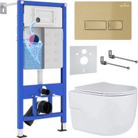 Roxen Porto в комплекте с инсталляцией StounFix Dual Fresh 6 в 1 968069 (кнопка: брашированное золот