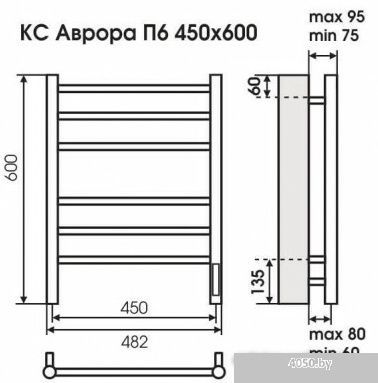 Полотенцесушитель TERMINUS Аврора электро КС П6 с диммером (450x600, черный)