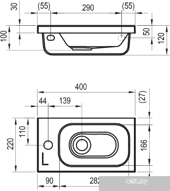 Умывальник Ravak Chrome 400 левый 40x22 [XJGL1100000]