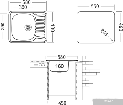 Кухонная мойка Ukinox Комфорт COM580.480 --GT6K 2L-