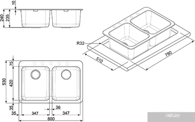 Кухонная мойка Smeg LSE802AV-2