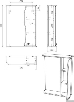 Айсберг Шкаф с зеркалом Волна 50 (правый)