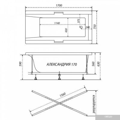 Triton Александрия 170x75 (с ножками, экраном и сифоном)