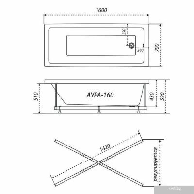 Triton Аура 170х70 (с каркасом, сифоном, экраном)
