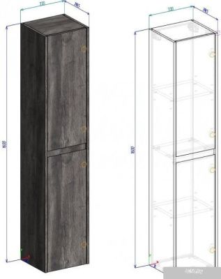 BelBagno Шкаф-пенал Kraft-1600-2A-SC-RT-L (левый, rovere tabacco)
