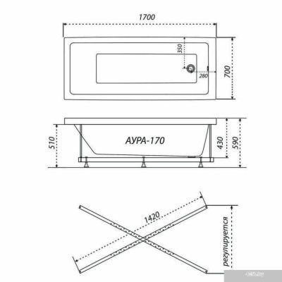 Triton Аура 170x70 (с ножками, сифоном и экраном)