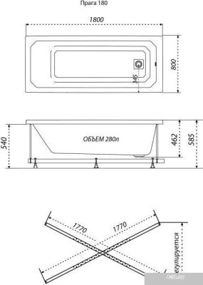 Triton Прага 180x80 (с ножками, сифоном и 2 экрана)